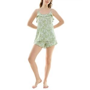 Roudelain Women's 2-Pc. Printed Ruffled Short Pajamas Set Green Size L 1427